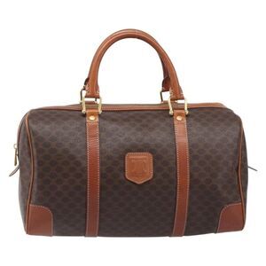 Celine Vintage Duffle Macadam Coated Canvas Brown Pvc Handbag